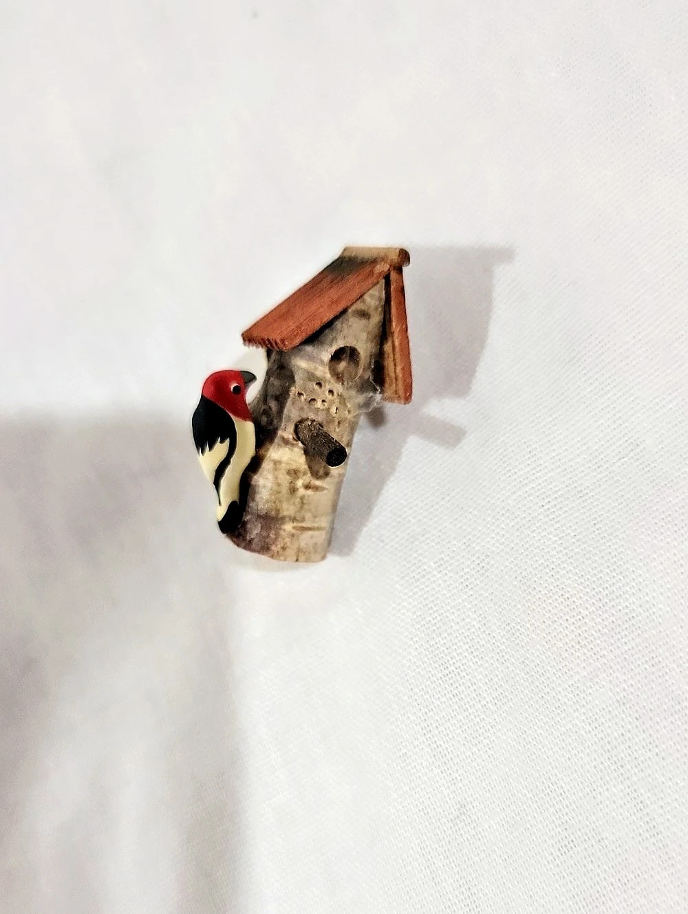 The World's Smallest Co. Rustic Birdhouse Pin. Hand-Painted Woodpecker Pin
